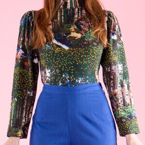 Samantha Pleet Fantasy Turtleneck in Enchant Forest Print - Size XXS